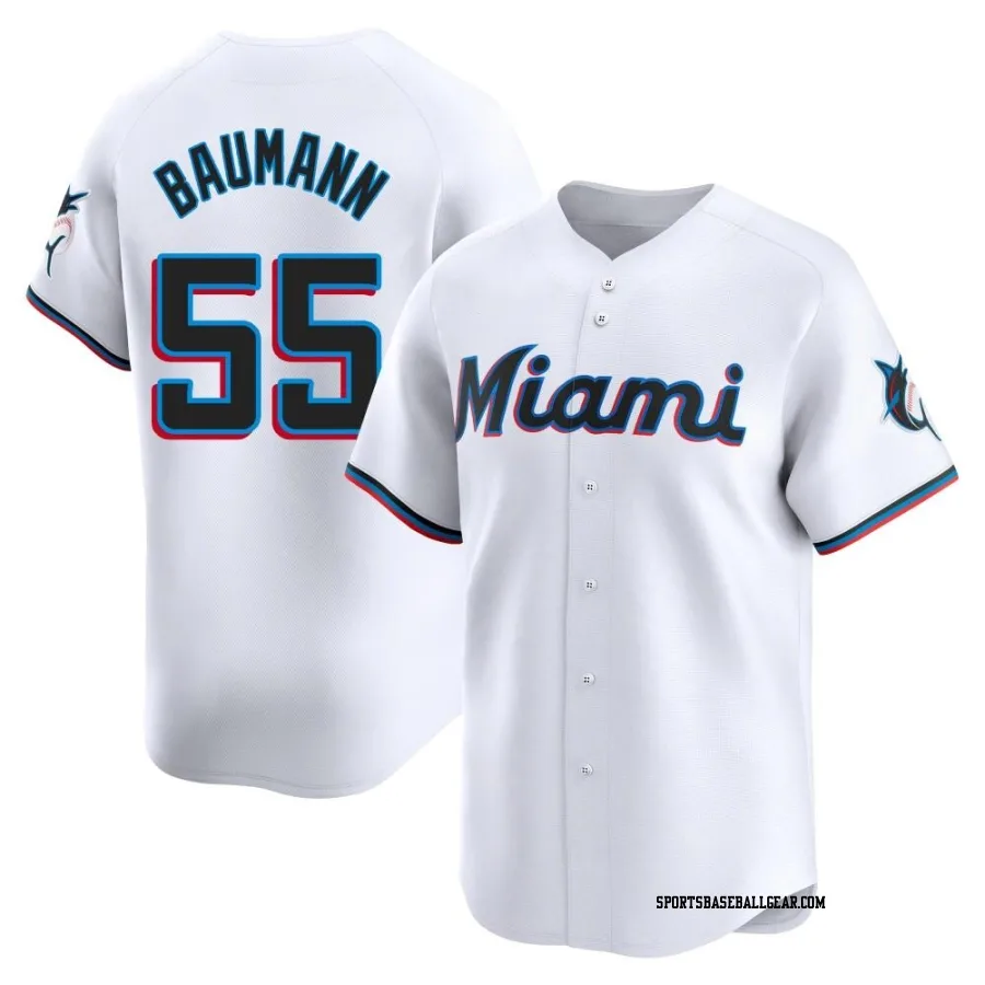 Mike Baumann Youth Miami Marlins White Limited Home Jersey