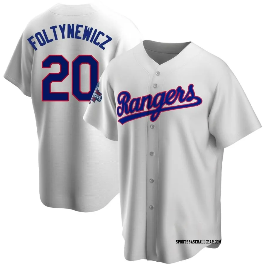 Mike Foltynewicz Men's Texas Rangers White Replica Home Cooperstown Collection 2023 World Series Champions Jersey