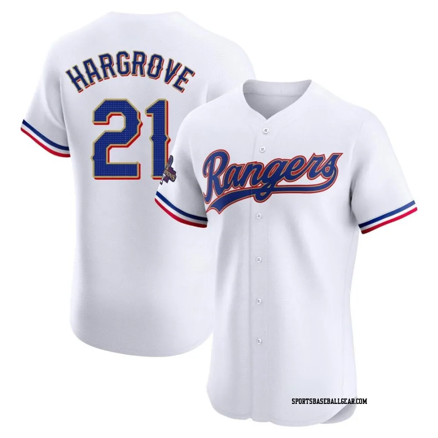 Mike Hargrove Men's Texas Rangers Gold Elite White 2024 Collection Jersey