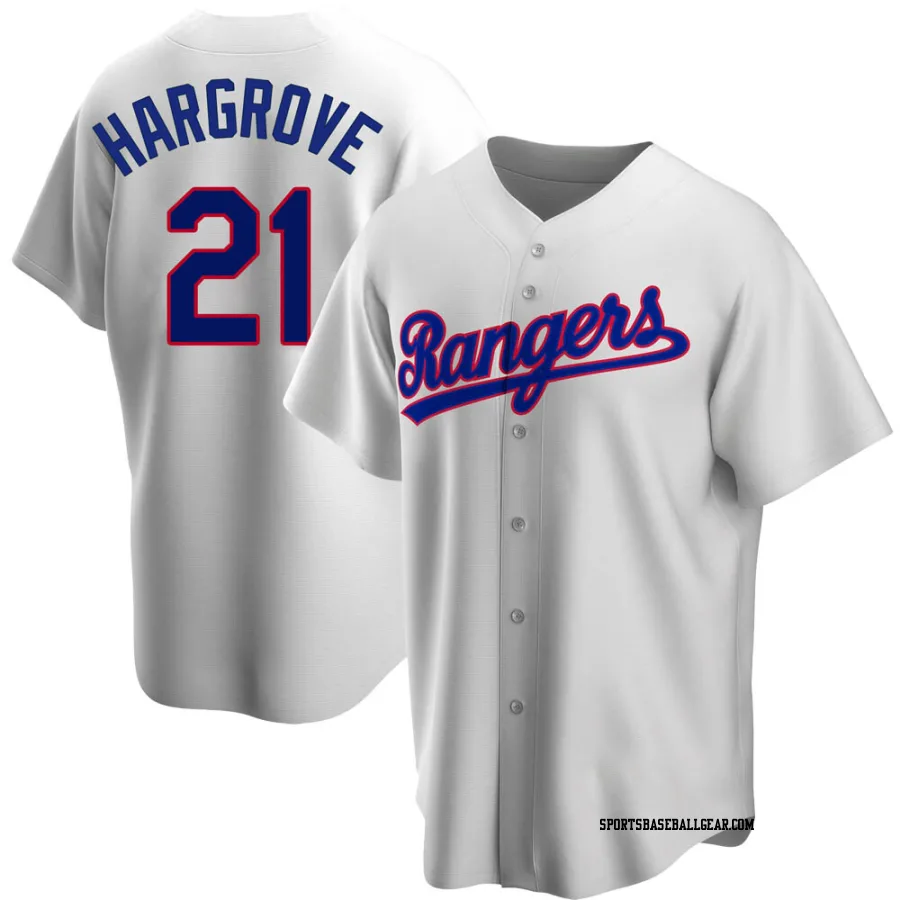 Mike Hargrove Men's Texas Rangers White Replica Home Cooperstown Collection Jersey