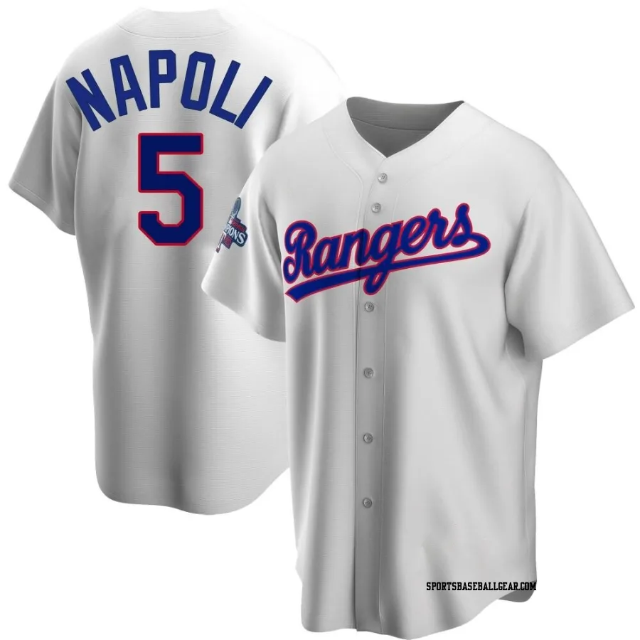 Mike Napoli Men's Texas Rangers White Replica Home Cooperstown Collection 2023 World Series Champions Jersey