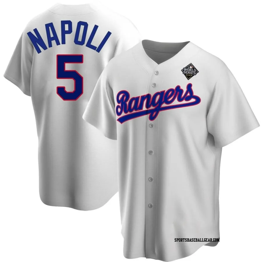 Mike Napoli Men's Texas Rangers White Replica Home Cooperstown Collection 2023 World Series Jersey