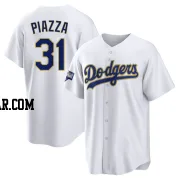 Mike Piazza Men's Los Angeles Dodgers White/Gold Replica 2021 Gold Program Player Jersey