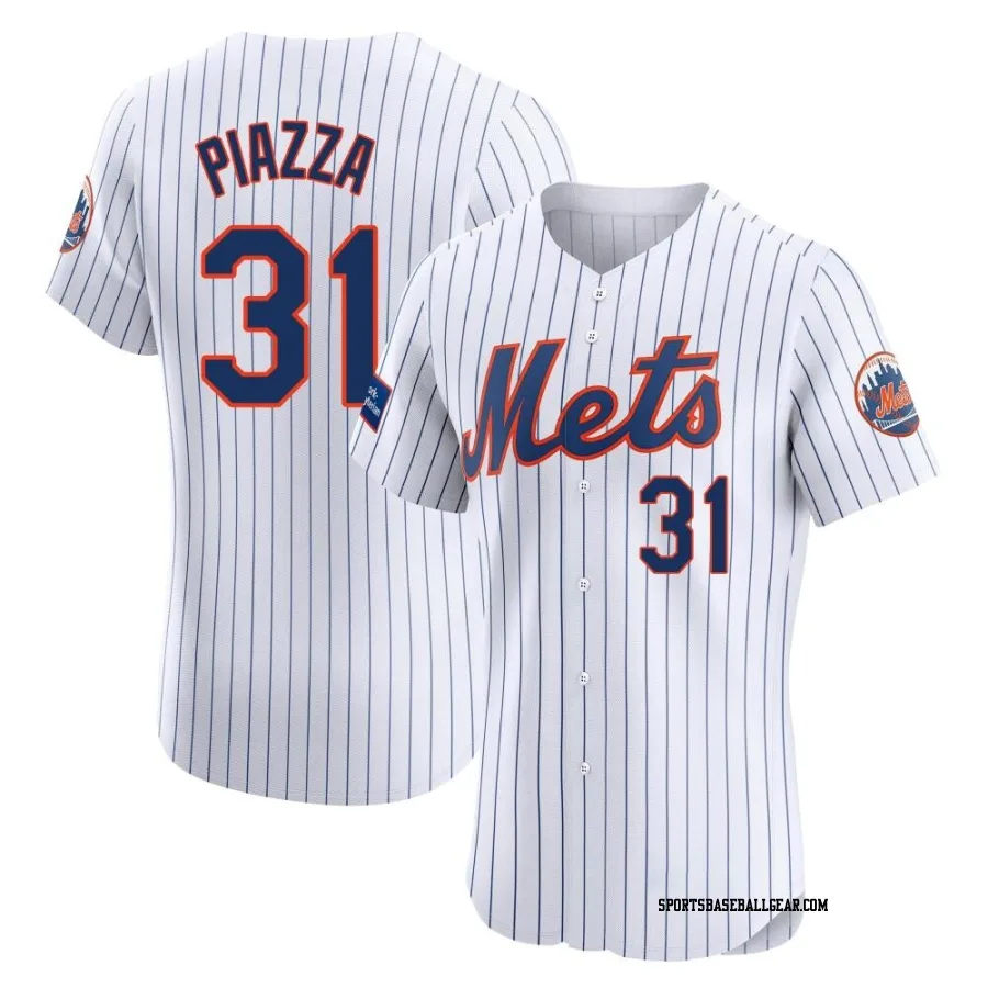 Mike Piazza Men's New York Mets White Elite Home Patch Jersey