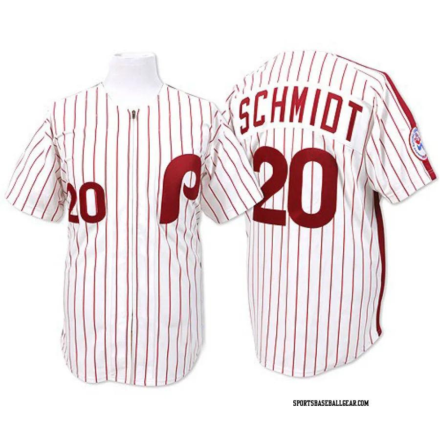 Mike Schmidt Men's Philadelphia Phillies White/Red Authentic Strip Throwback Jersey