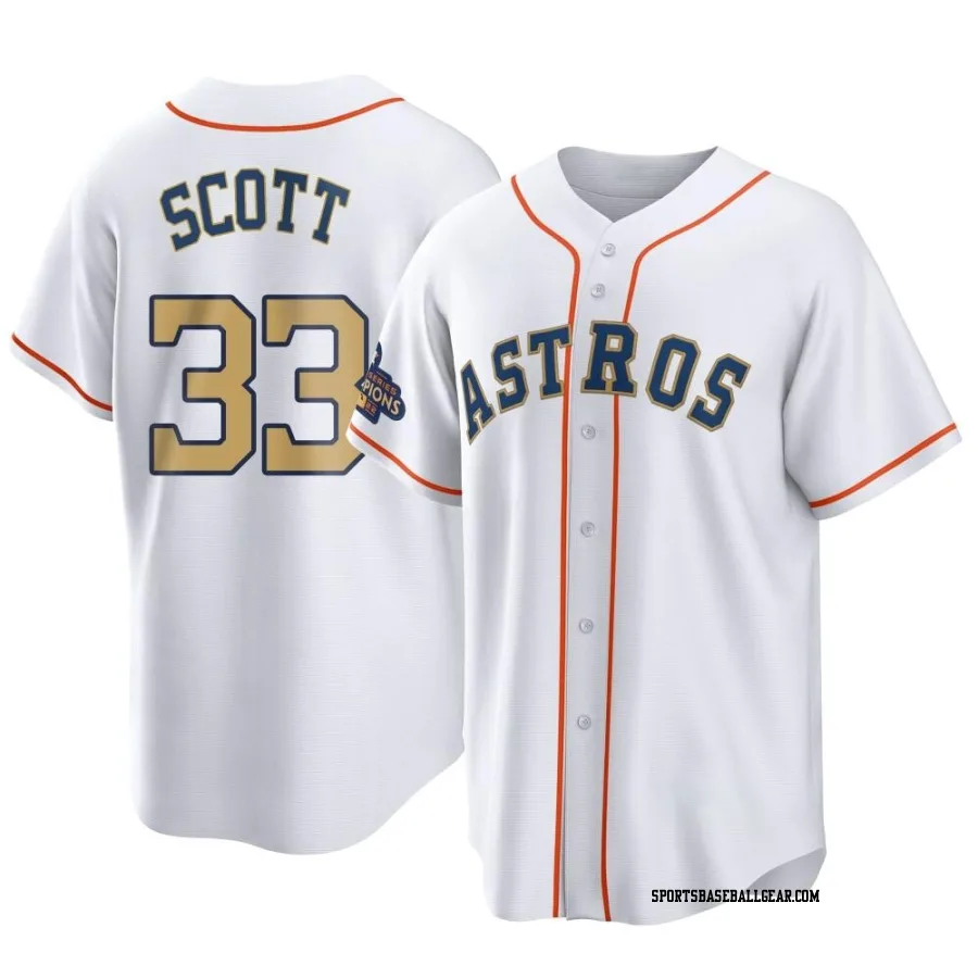 Mike Scott Men's Houston Astros Gold Replica White 2023 Collection Jersey