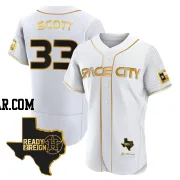 Mike Scott Men's Houston Astros White/Gold Authentic 2023 Space City Ready 2 Reign Flex Base Jersey