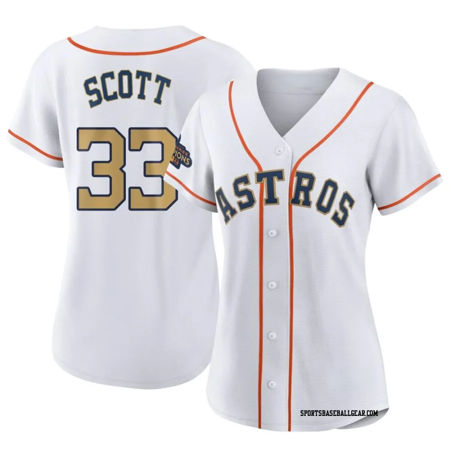 Mike Scott Women's Houston Astros Gold Replica White 2023 Collection Jersey