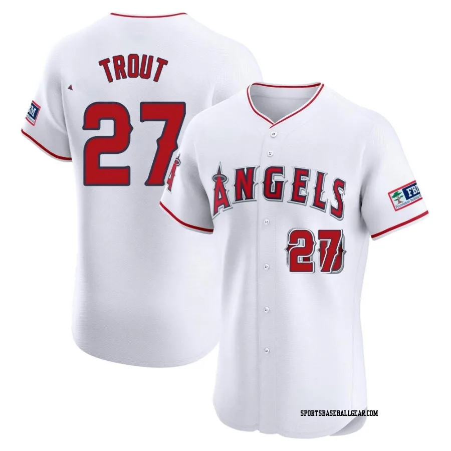 Mike Trout Men's Los Angeles Angels White Elite Home Patch Jersey