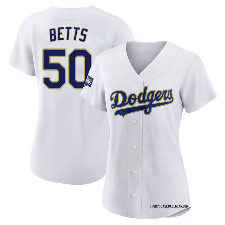 Mookie Betts Women's Los Angeles Dodgers White/Gold Authentic 2021 Gold Program Player Jersey