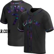 Myles Straw Men's Cleveland Guardians Black Holographic Replica Alternate Jersey