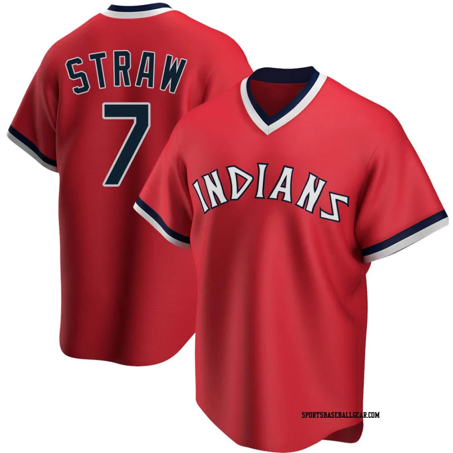 Myles Straw Men's Cleveland Guardians Red Replica Road Cooperstown Collection Jersey