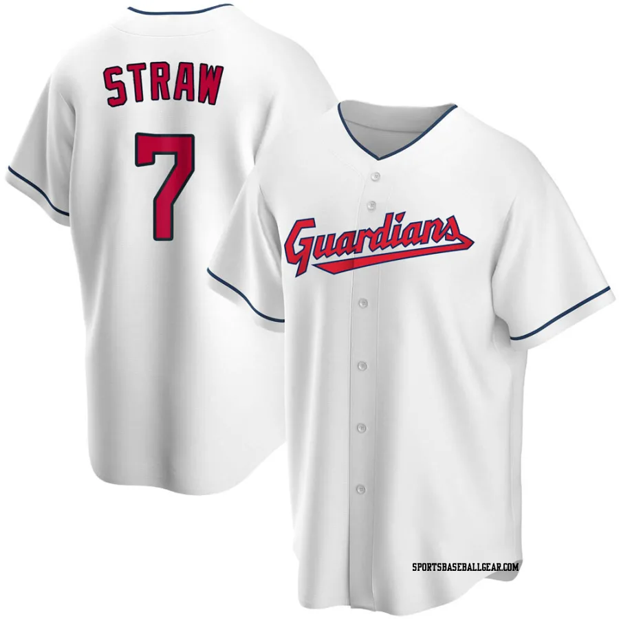 Myles Straw Men's Cleveland Guardians White Replica Home Jersey