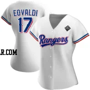 Nathan Eovaldi Women's Texas Rangers White Authentic Home 2023 World Series Jersey