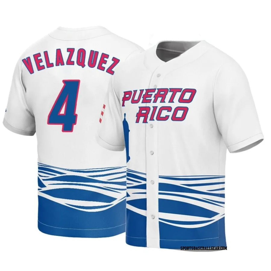 Nelson Velazquez Youth Puerto Rico Baseball White Replica 2023 World Baseball Classic Jersey