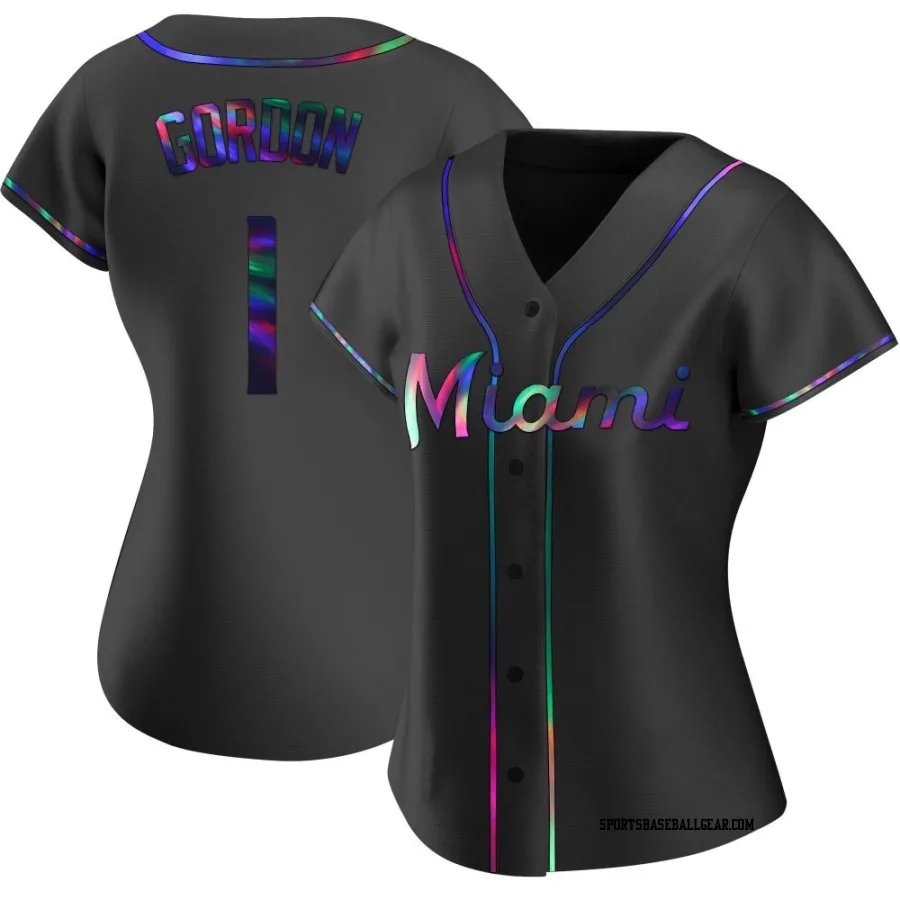 Nick Gordon Women's Miami Marlins Black Holographic Replica Alternate Jersey