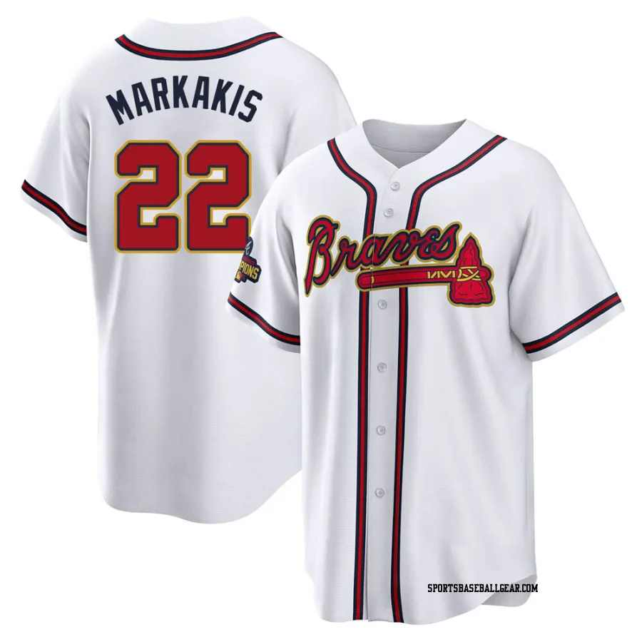 Nick Markakis Youth Atlanta Braves Gold Replica White 2022 Program Jersey