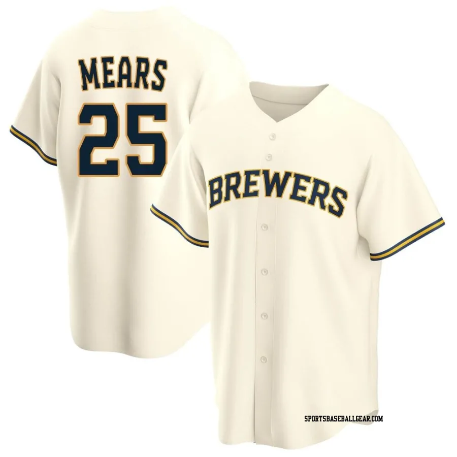 Nick Mears Youth Milwaukee Brewers Cream Replica Home Jersey