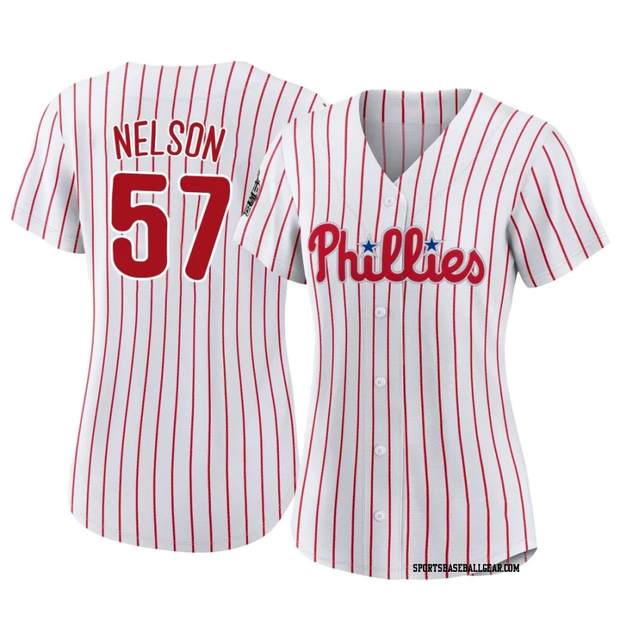 Nick Nelson Women's Philadelphia Phillies White Replica 2022 World Series Home Jersey