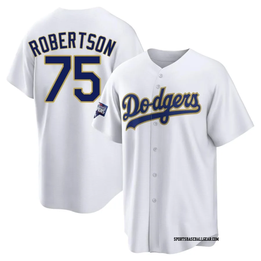 Nick Robertson Men's Los Angeles Dodgers White/Gold Replica 2021 Gold Program Player Jersey