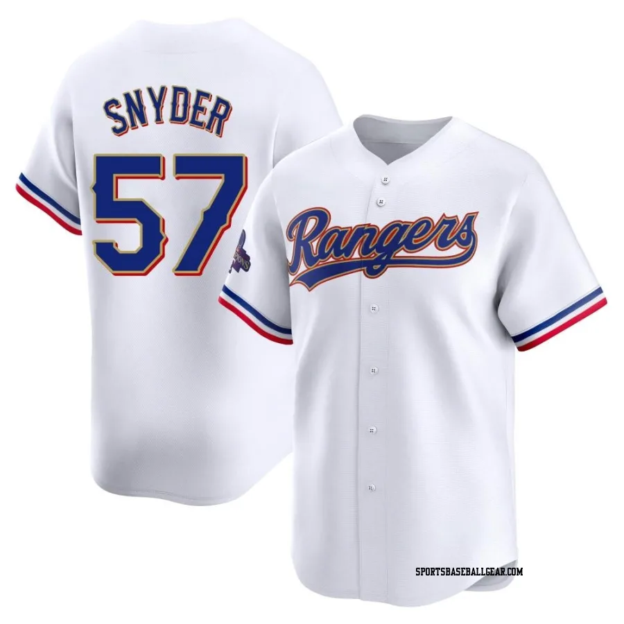 Nick Snyder Youth Texas Rangers Gold Limited White 2024 Collection Jersey