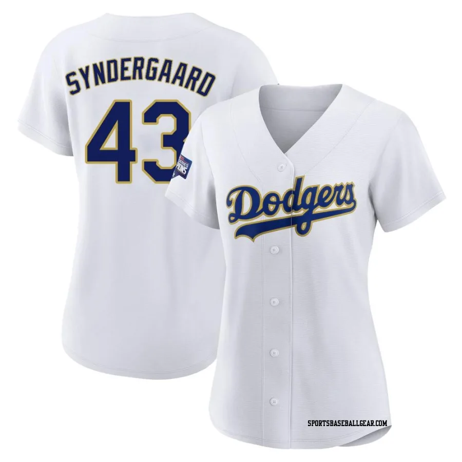 Noah Syndergaard Women's Los Angeles Dodgers White/Gold Replica 2021 Gold Program Player Jersey