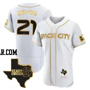 Nolan Devos Men's Houston Astros White/Gold Authentic 2023 Space City Ready 2 Reign Flex Base Jersey