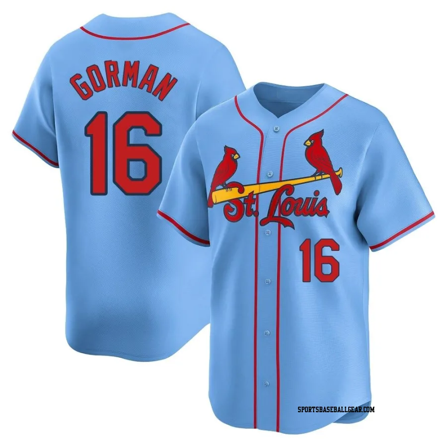 Nolan Gorman Men's St. Louis Cardinals Light Blue Limited Alternate Jersey