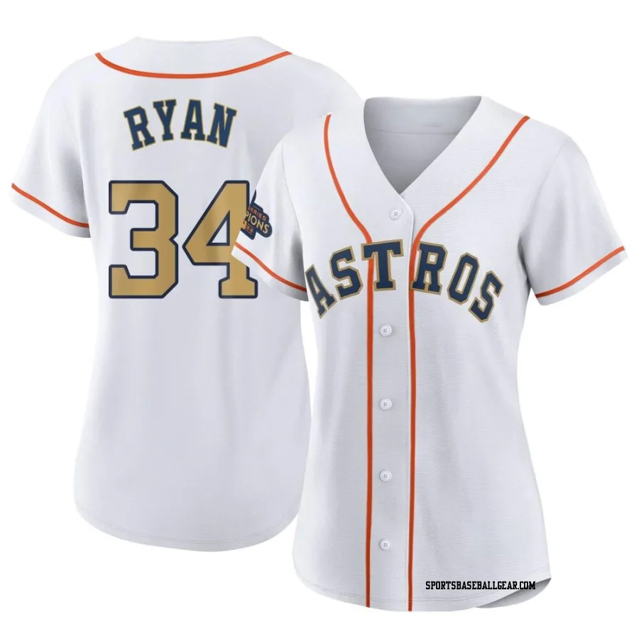 Nolan Ryan Women's Houston Astros Gold Authentic White 2023 Collection Jersey