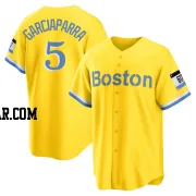 Nomar Garciaparra Men's Boston Red Sox Gold/Light Replica Blue 2021 City Connect Player Jersey