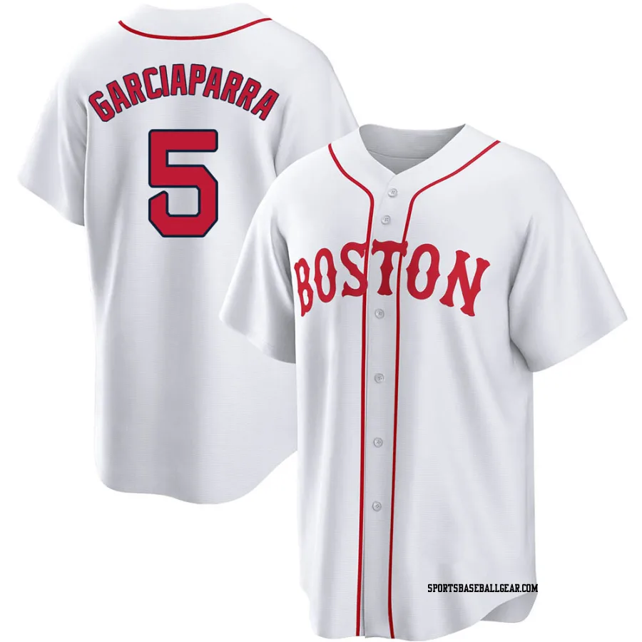 Nomar Garciaparra Youth Boston Red Sox White Replica 2021 Patriots' Day Jersey