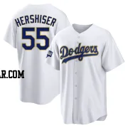 Orel Hershiser Men's Los Angeles Dodgers White/Gold Replica 2021 Gold Program Player Jersey