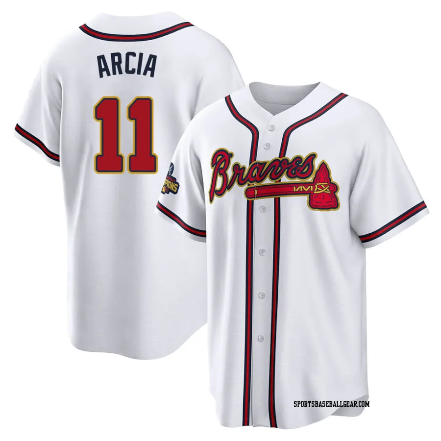 Orlando Arcia Men's Atlanta Braves Gold Replica White 2022 Program Jersey