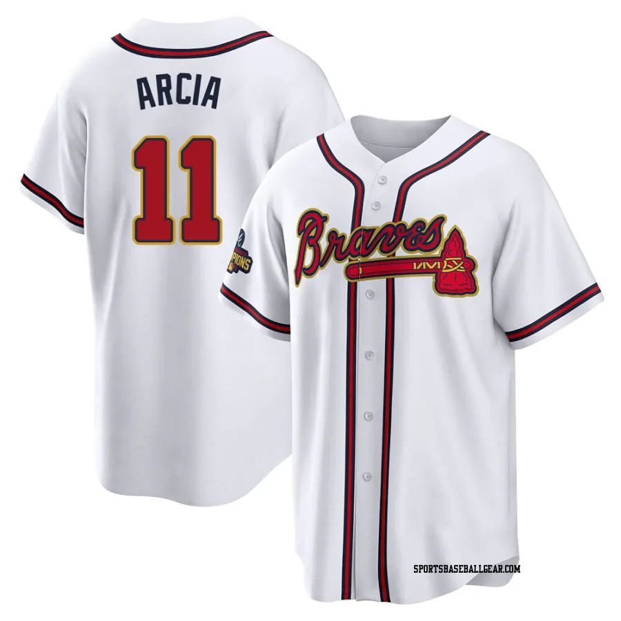 Orlando Arcia Youth Atlanta Braves Gold Replica White 2022 Program Jersey