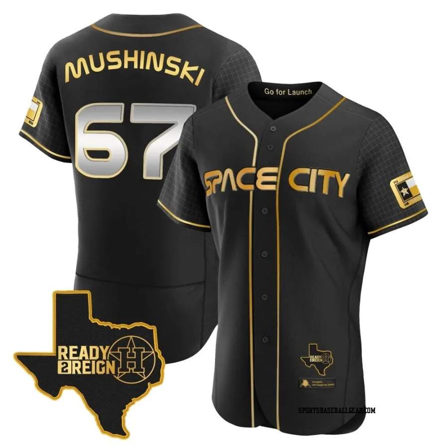 Parker Mushinski Men's Houston Astros Black/Gold Authentic 2023 Space City Ready 2 Reign Flex Base Jersey