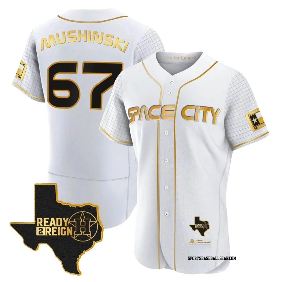 Parker Mushinski Men's Houston Astros White/Gold Authentic 2023 Space City Ready 2 Reign Flex Base Jersey