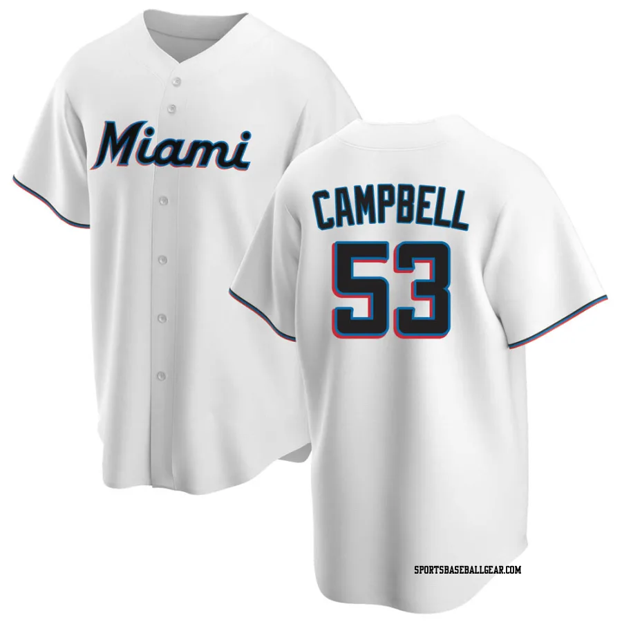 Paul Campbell Youth Miami Marlins White Replica Home Jersey