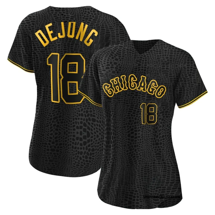 Paul DeJong Women's Chicago White Sox Black Authentic Snake Skin City Jersey