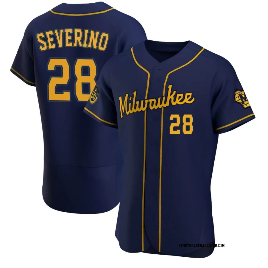 Pedro Severino Men's Milwaukee Brewers Navy Authentic Alternate Jersey