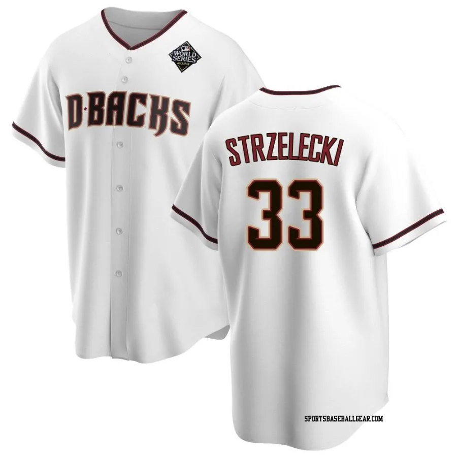 Peter Strzelecki Men's Arizona Diamondbacks White Replica Home 2023 World Series Jersey