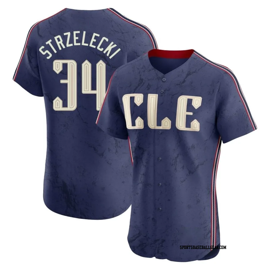 Peter Strzelecki Men's Cleveland Guardians Navy Elite 2024 City Connect Jersey