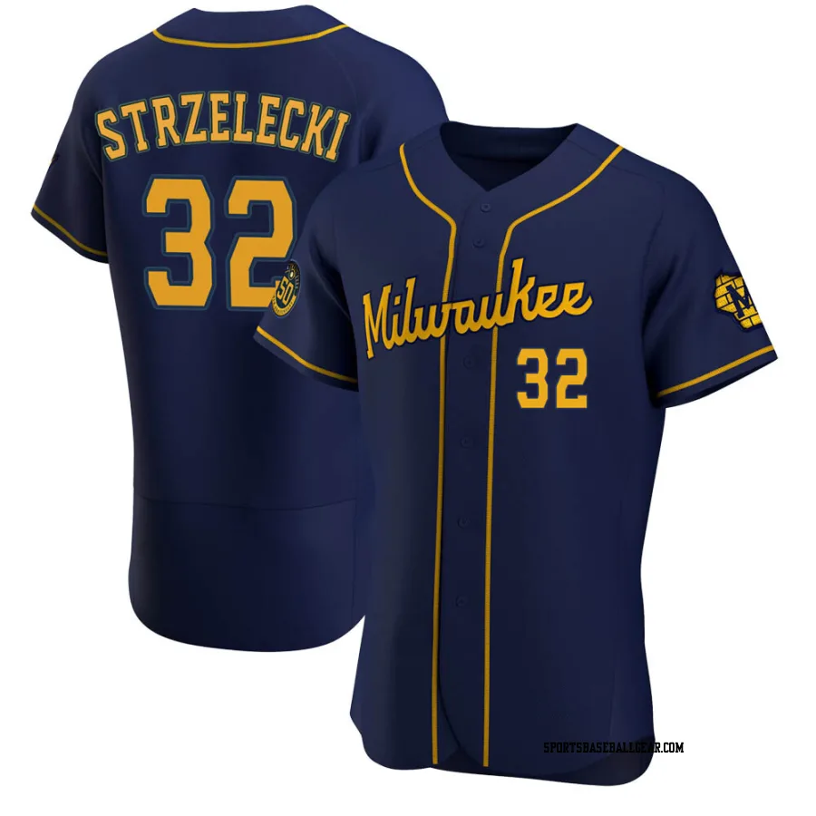 Peter Strzelecki Men's Milwaukee Brewers Navy Authentic Alternate Jersey