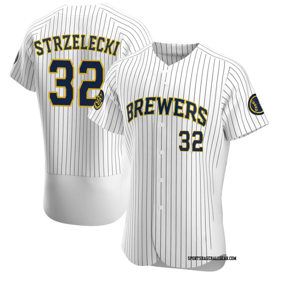 Peter Strzelecki Men's Milwaukee Brewers White Authentic Alternate Jersey