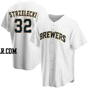 Peter Strzelecki Men's Milwaukee Brewers White Replica Home Jersey