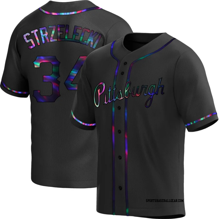 Peter Strzelecki Men's Pittsburgh Pirates Black Holographic Replica Alternate Jersey