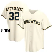 Peter Strzelecki Youth Milwaukee Brewers Cream Replica Home Jersey