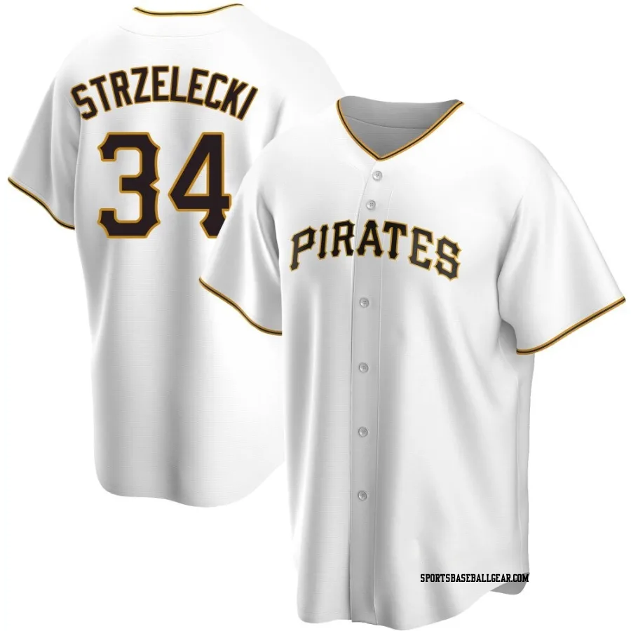 Peter Strzelecki Youth Pittsburgh Pirates White Replica Home Jersey