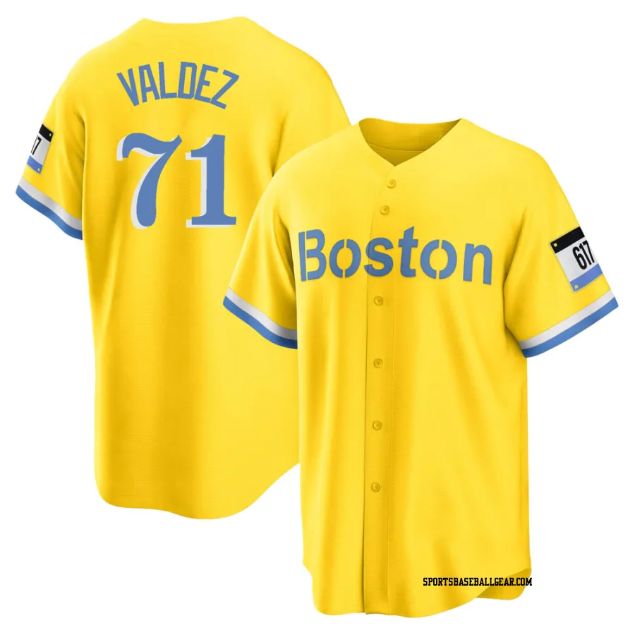 Phillips Valdez Men's Boston Red Sox Gold/Light Replica Blue 2021 City Connect Player Jersey