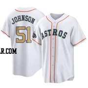 Randy Johnson Men's Houston Astros Gold Replica White 2023 Collection Jersey