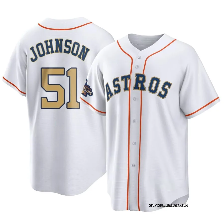 Randy Johnson Men's Houston Astros Gold Replica White 2023 Collection Jersey